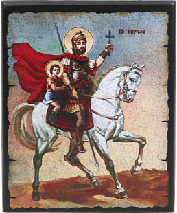 Икона "Военачальник Святой Саркис и Святой Мартирос" на деревянной основе, 12 х 10_