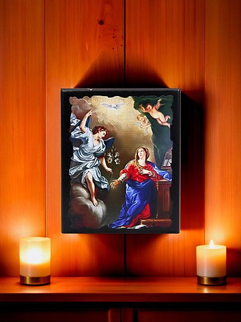 Образ "Благовещение Пресвятой Богородицы"  на деревянной основе 