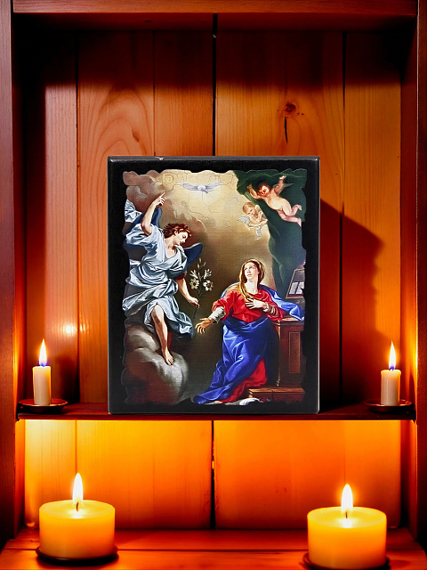 Образ "Благовещение Пресвятой Богородицы"  на деревянной основе 