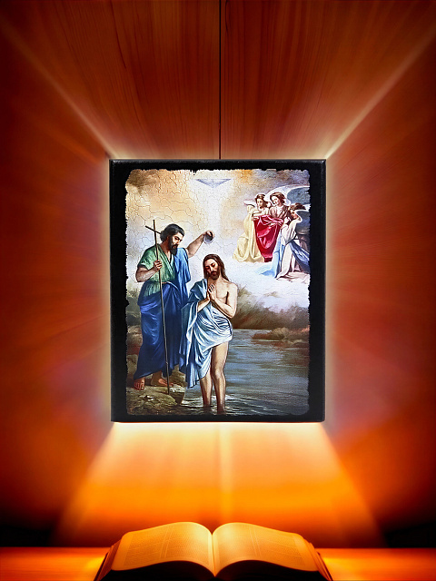 Икона "Крещение Иисуса Христа"  на деревянной основе