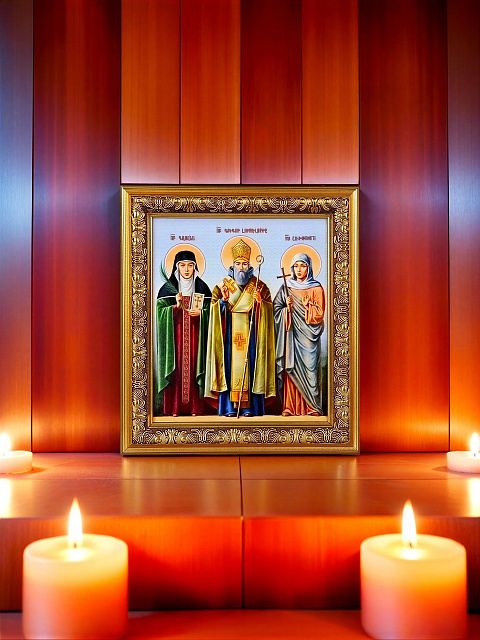 Образ "Святые Гаянэ, Григорий Просветитель, Рипсимэ" 22х18