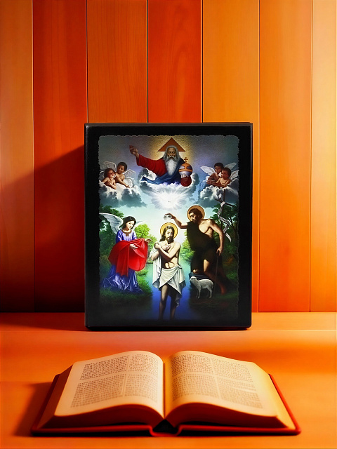 Образ "Крещение Иисуса Христа"  на деревянной основе