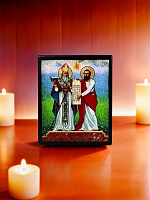 Образ "Святой Саак Партев и Святой Месроп Маштоц"  на деревянной основе