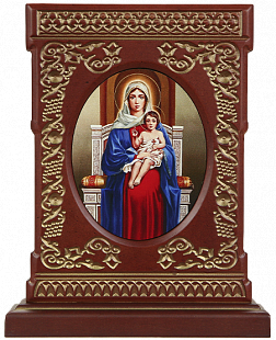 Икона-хачкар "Святая Дева Мария с младенцем" в резной рамке, 23,5 х 18,5_