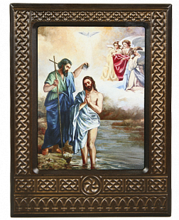 Икона-хачкар "Крещение Иисуса Христа" в резной рамке, 20 х 15_