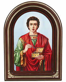 Икона-хачкар "Святой Пантелеймон" в резной рамке, 27 х 20_