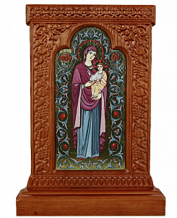 Икона-хачкар "Святая Дева Мария с младенцем" в резной рамке, 26 х 18,5_