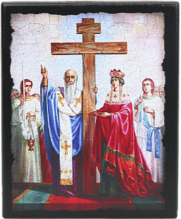 Икона "Воздвижение честного и животворящего креста господня" на деревянной основе, 12 х 10_