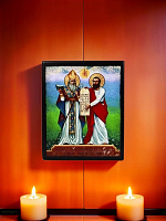 Образ "Святой Саак Партев и Святой Месроп Маштоц"  на деревянной основе