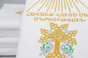 Полотенце махровое крестильное армянское (золото)_