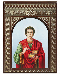 Икона-хачкар "Святой Пантелеймон " в резной рамке, 21 х 15_