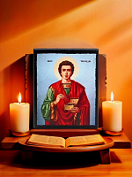 Образ"Святой Пантелеймон" на деревянной основе