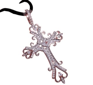 Крест, серебро стрелинга (S925) с цирконом, на черной нитке
