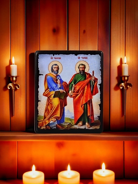 Образ "Апостолы Святой Петр и Святой Павел" на деревянной основе