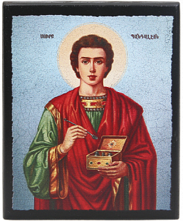 Икона "Святой Пантелеймон" на деревянной основе, 12 х 10_