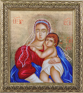 Икона - барельеф "Пресвятая  Богородица с  младенцем", 21 х 18_